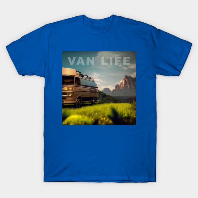 Van Life Camper RV Outdoors in Nature T-Shirt by Grassroots Green